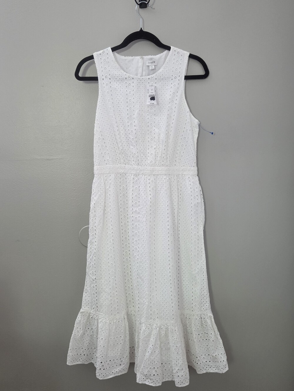 J.Crew Womens White Lace Teird Eyelet Midi Preppy Peasant Dress SZ 4  NWT - Picture 2 of 8